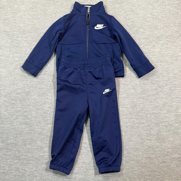 Nike Tracksuit Toddler Boys 18M Navy Blue Athletic 2 Piece Full Zip Jacket Pants - Picture 1 of 5